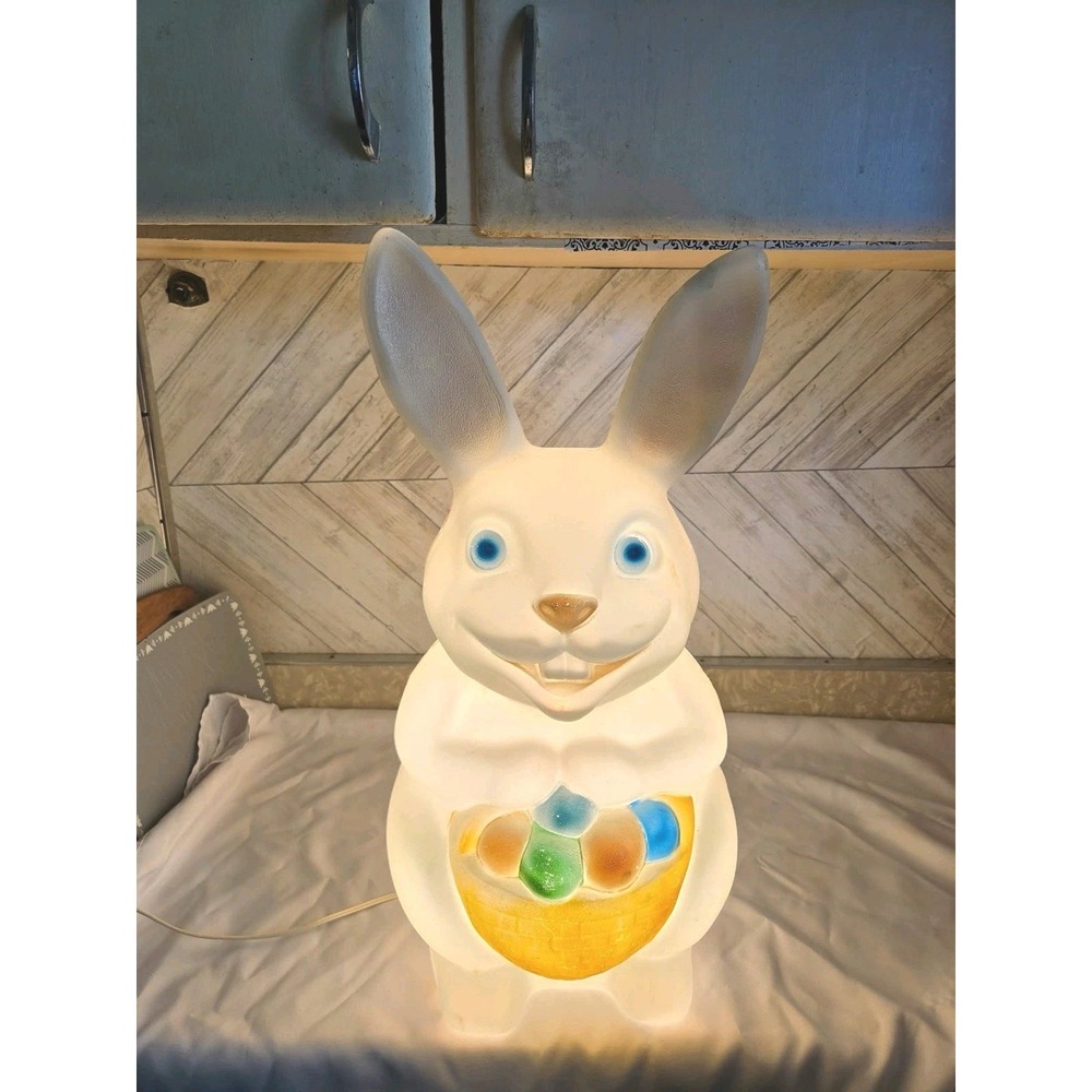 Vintage Empire Plastic Lighted Blow Mold Easter Bunny with Basket